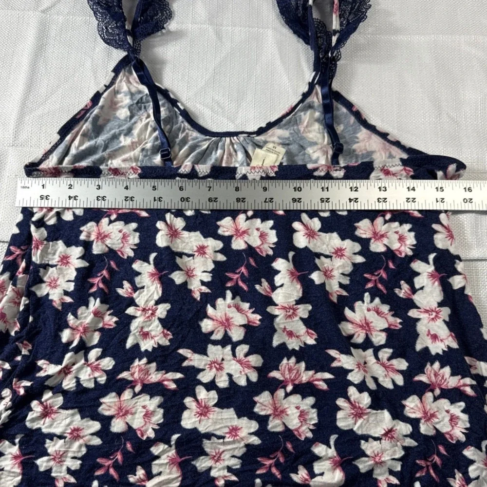 Jessica Simpson Womens Navy Blue Floral Lace Trim Pajama Set Camisole Shorts M